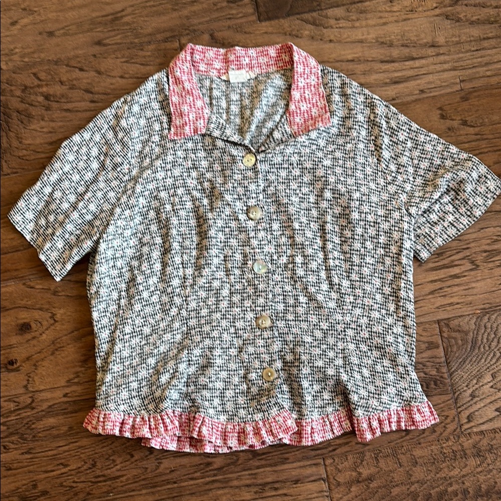 Vintage Buttondown Top with Pink Accents